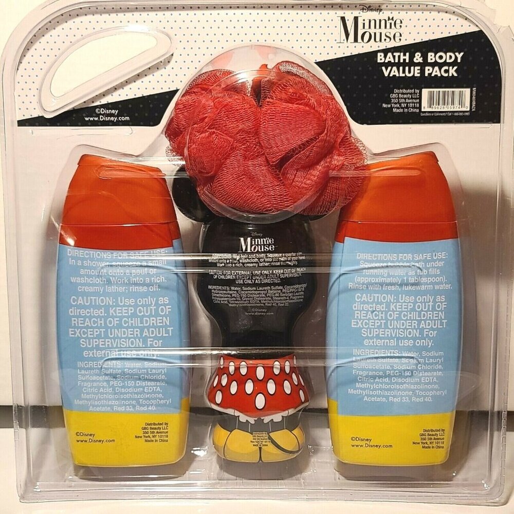 Disney Minnie Mouse 3 Pc Bath & Body Pack Wash, Bubble Bath, 3 in 1 Pouf NEW - Picture 4 of 6